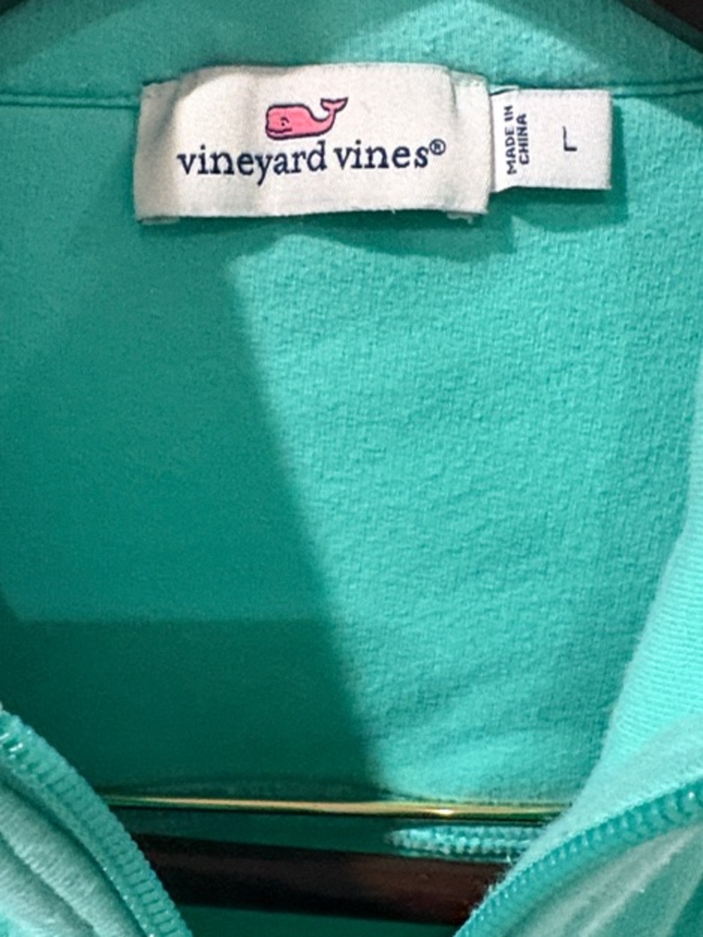 Vineyard Vines Sz L Aqua Quarter-Zip Pullover with Pink Floral Shoulder Panels - Picture 3 of 8